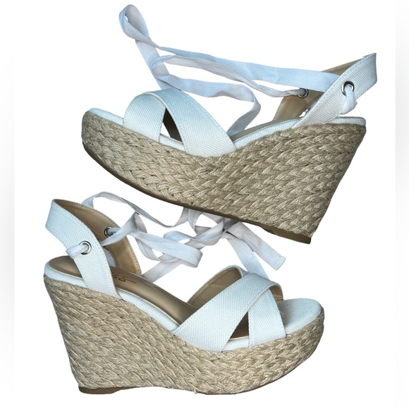 SOLD NEW Lulu’s Esme White Lace-Up Espadrille Wedges - Picture 8 of 9